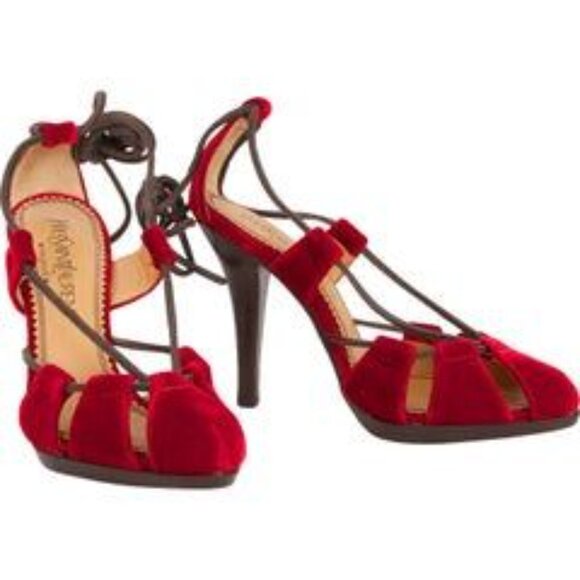 TOM FORD For Yves Saint Laurent Haute Couture Rouge Ankle Tie Heels - Picture 6 of 8